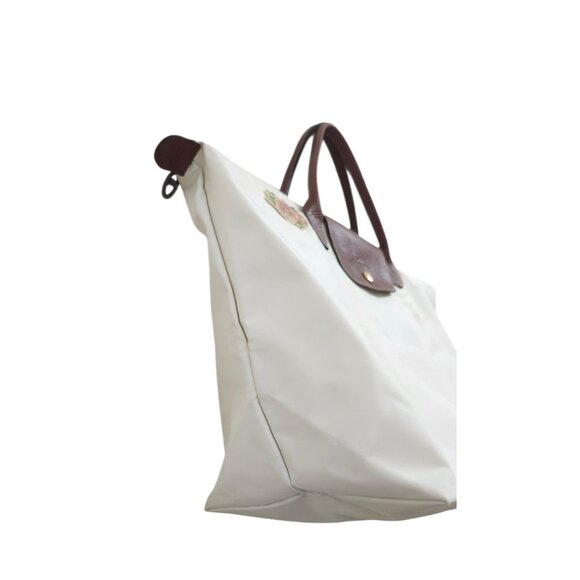 Longchamp White/Brown Nylon And Leather Le Pliage Tote - Picture 6 of 16